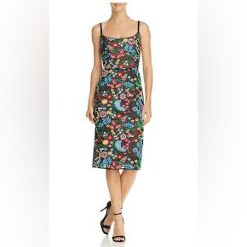BCBG Max Azria black Floral Embroidered sleeveless Dress lined size 6 coquette